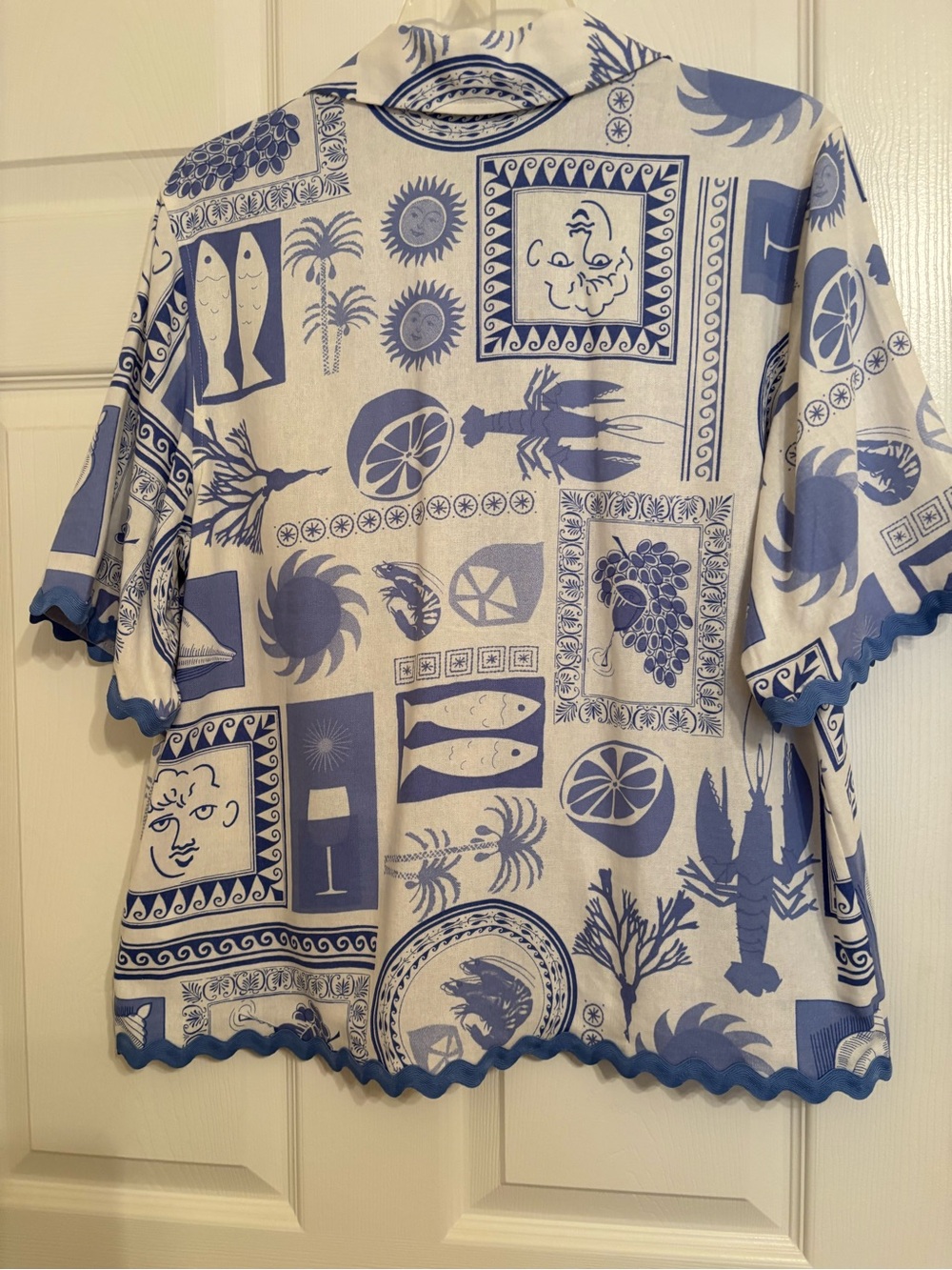 Summery Linen Blend Button Down Top in Beautiful Blue and White - Picture 3 of 11